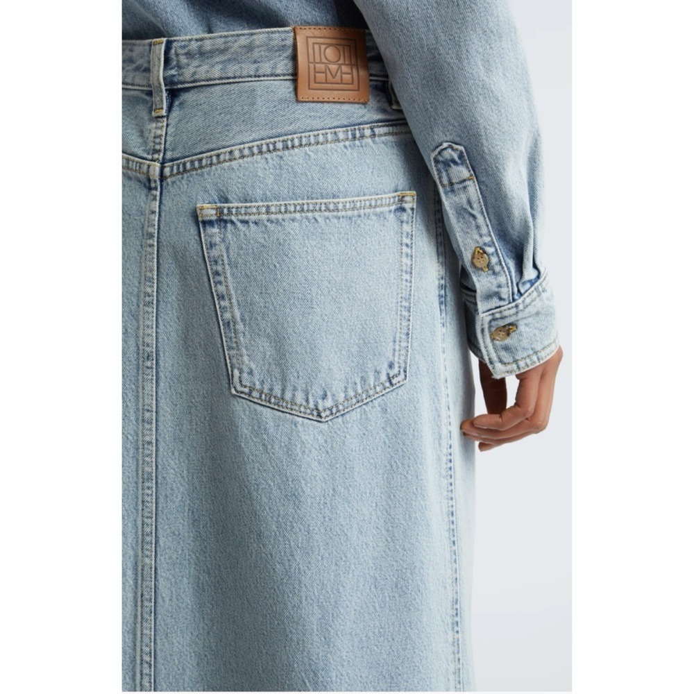 TOTEME Organic Cotton Denim Midi Skirt in Cool Blue, Size 40 / US 10 (L), NWT - Picture 3 of 13